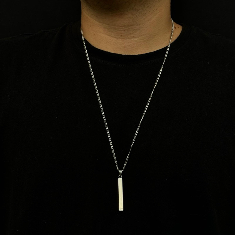 Corrente Groumet Pingente barra Pêndulo Prata Cordão Groumet Masculina barra Pêndulo
