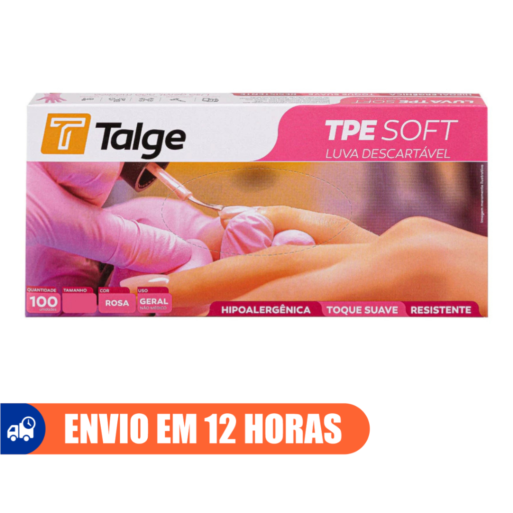 Luva Rosa Pink 100un Sem Pó Viniflex Descartável TPE Talge