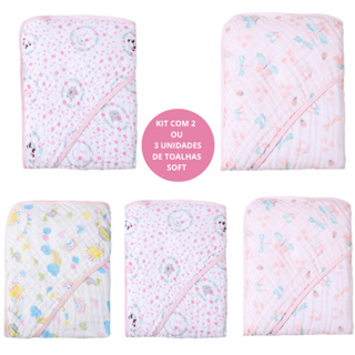 KIT COM 2 OU 3 TOALHA DE BANHO BEBÊ SOFT 2 CAMADAS COM CAPUZ - PAPI KARINHO OU MINASREY em Oferta na Shopee