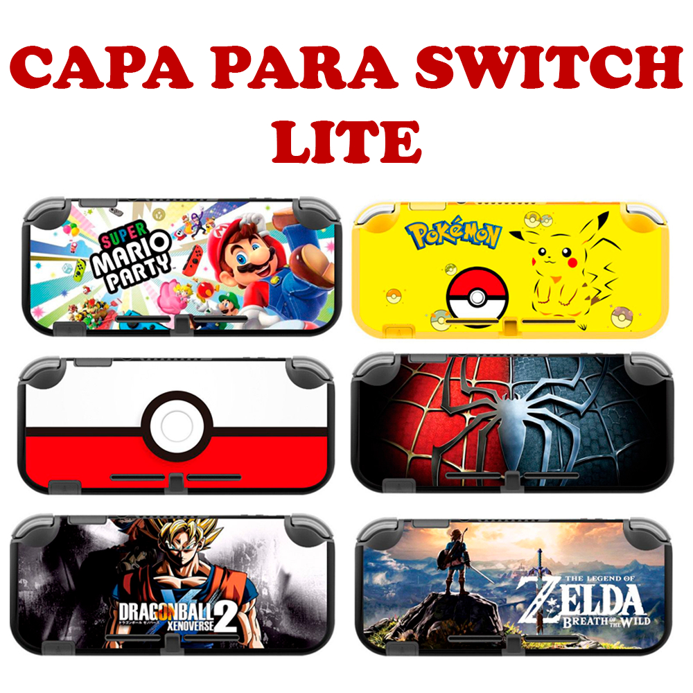 CAPA TRASEIRA PARA SWITCH LITE DE SILICONE PERSONAGENS MARIO POKÉMON MARVEL GTA ZELDA CAPITÃO AMÉRICA HOMEM ARANHA