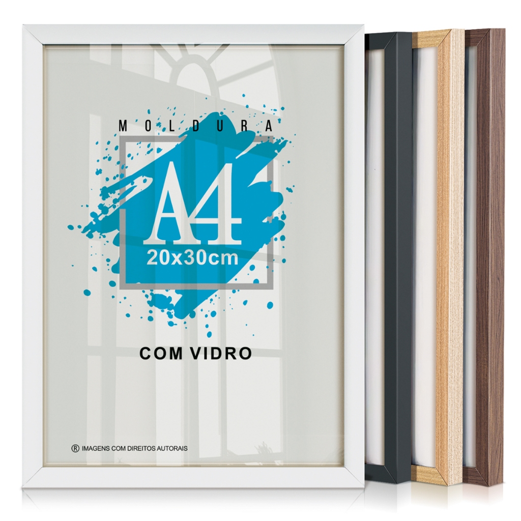 Kit 3 Moldura Quadro A4 20x30 Com Vidro Para Pôster Fotografia Certificado Caixa Alta