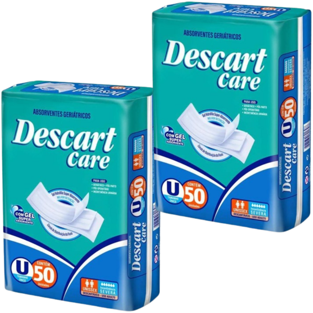 Kit 2 Pacotes Absorvente Adulto Geriátrico Descart Care - Total 100 Unidades