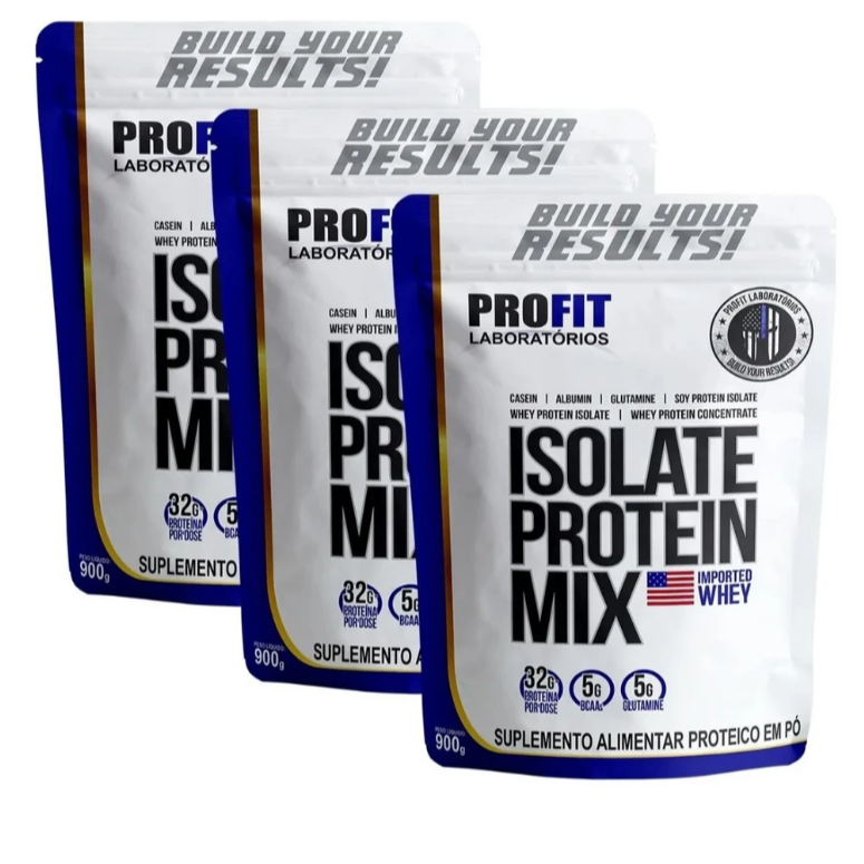 Kit 3x Whey Protein Isolate Mix Refil 900g - Profit Suplementos Ganho Massa Muscular