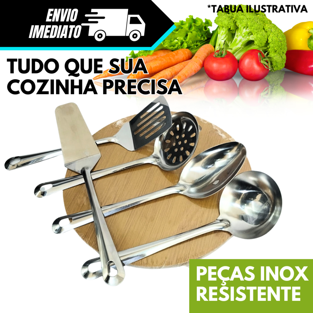Kit Espatula BOLO Escumadeira Espatula Colher de Arroz Concha Cozinha INOX Utensilios