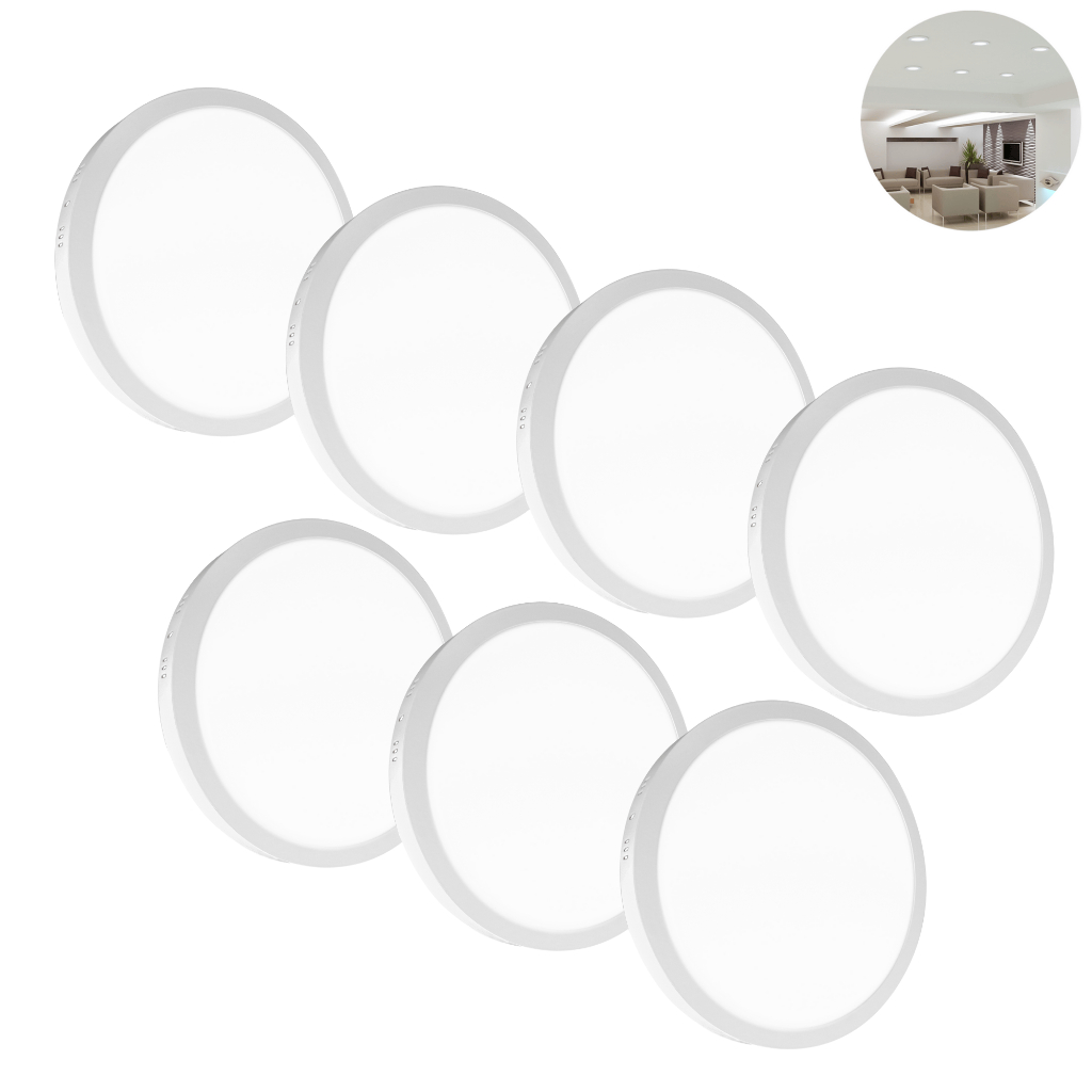 Kit 7 Painel Plafon Led 25w Redondo Sobrepor Branco Frio em Oferta na Shopee
