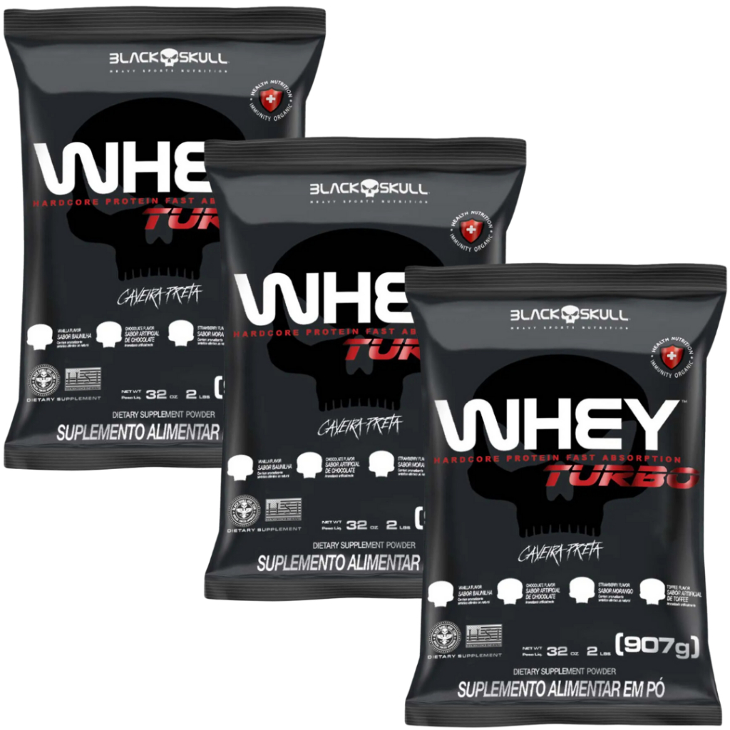 Kit 3x Whey Concentrado Turbo Refil - 907g Blackskull em Oferta na Shopee