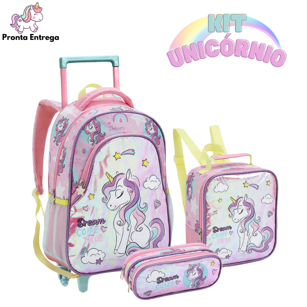 Kit Mochila Infantil Unicórnio Menina Linda Resistente Prática 2 Em 1 Multifuncional em Oferta na Shopee