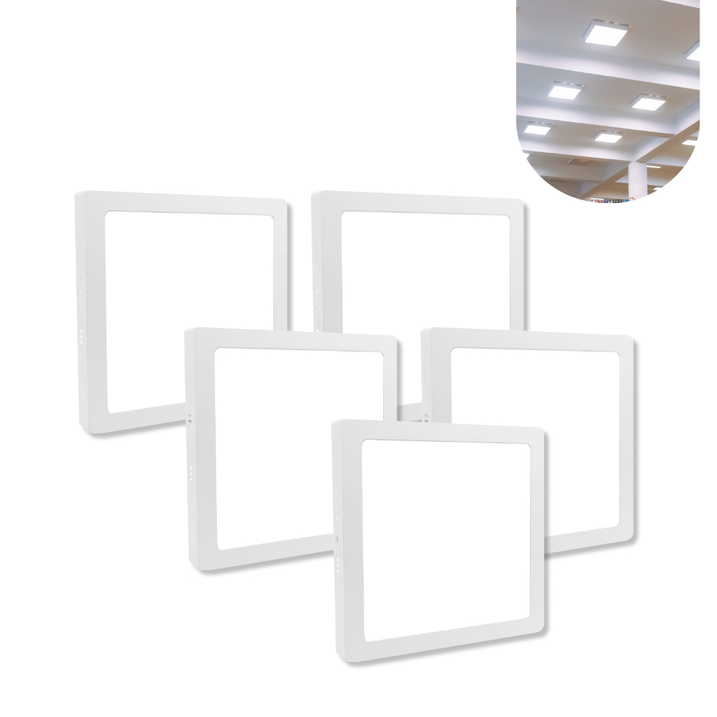 Kit 5 Painel Plafon Led 25w Sobrepor 6000k Quadrado Frio