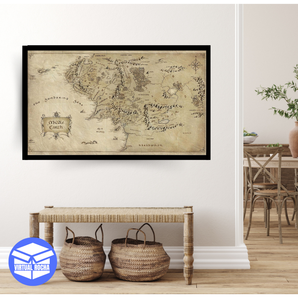 Quadro Decorativo Abstrato Mapa Senhor Dos Anéis Terra Media em Oferta na Shopee