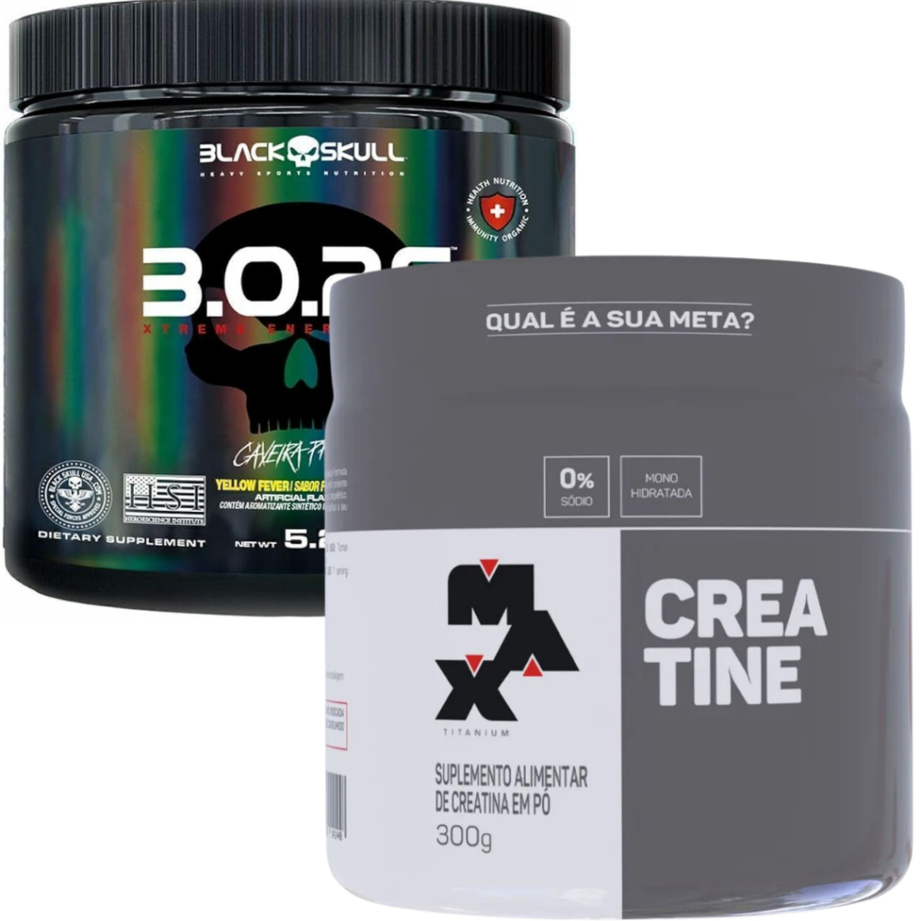 Kit 1x Creatina Monohidratada 300g Max Titanium + 1x Pré treino Bope 150g Blackskull - Health