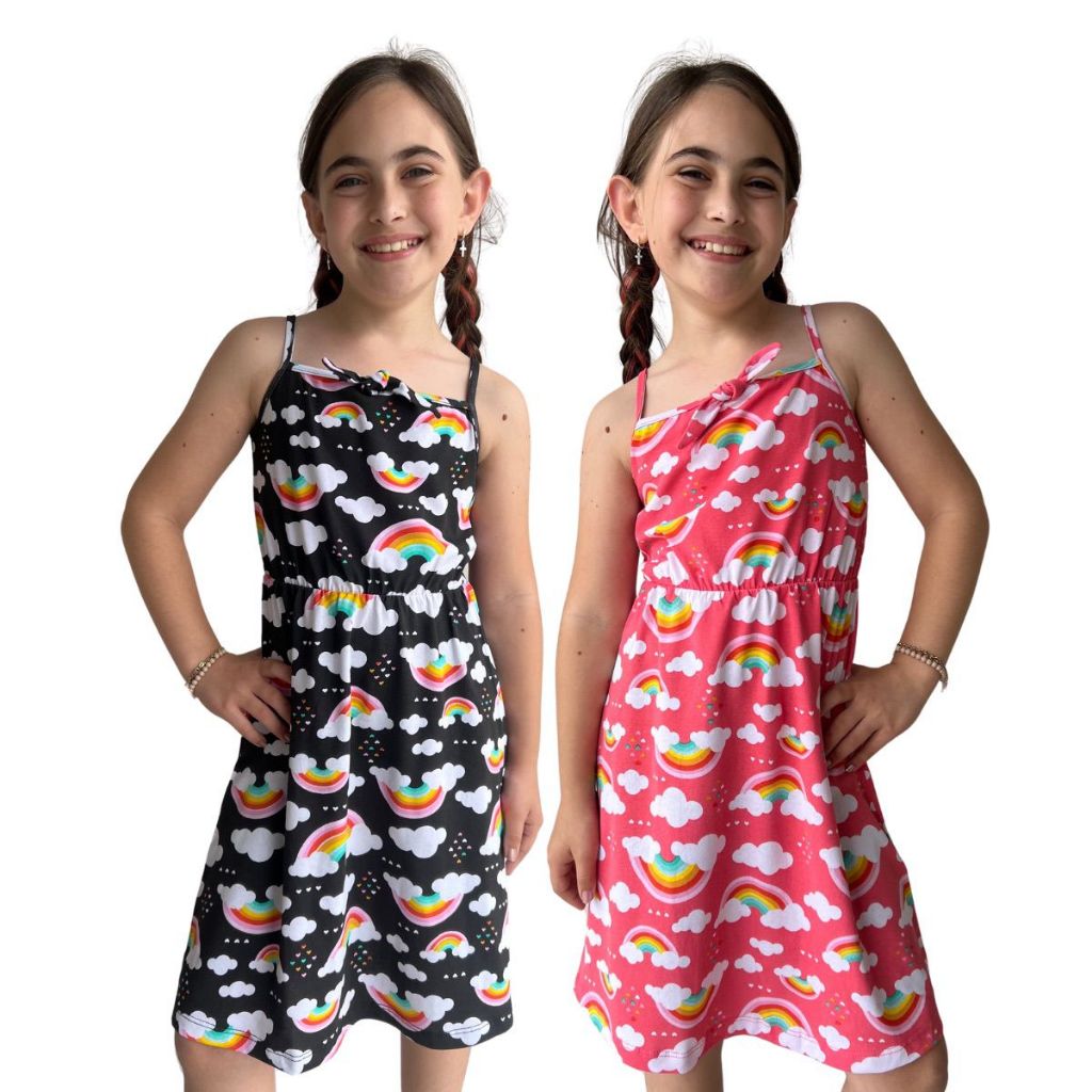 Kit 2 Vestidos Infantil Menina fresquinho Alcinha de Cotton Estampado 1 ao 10 anos