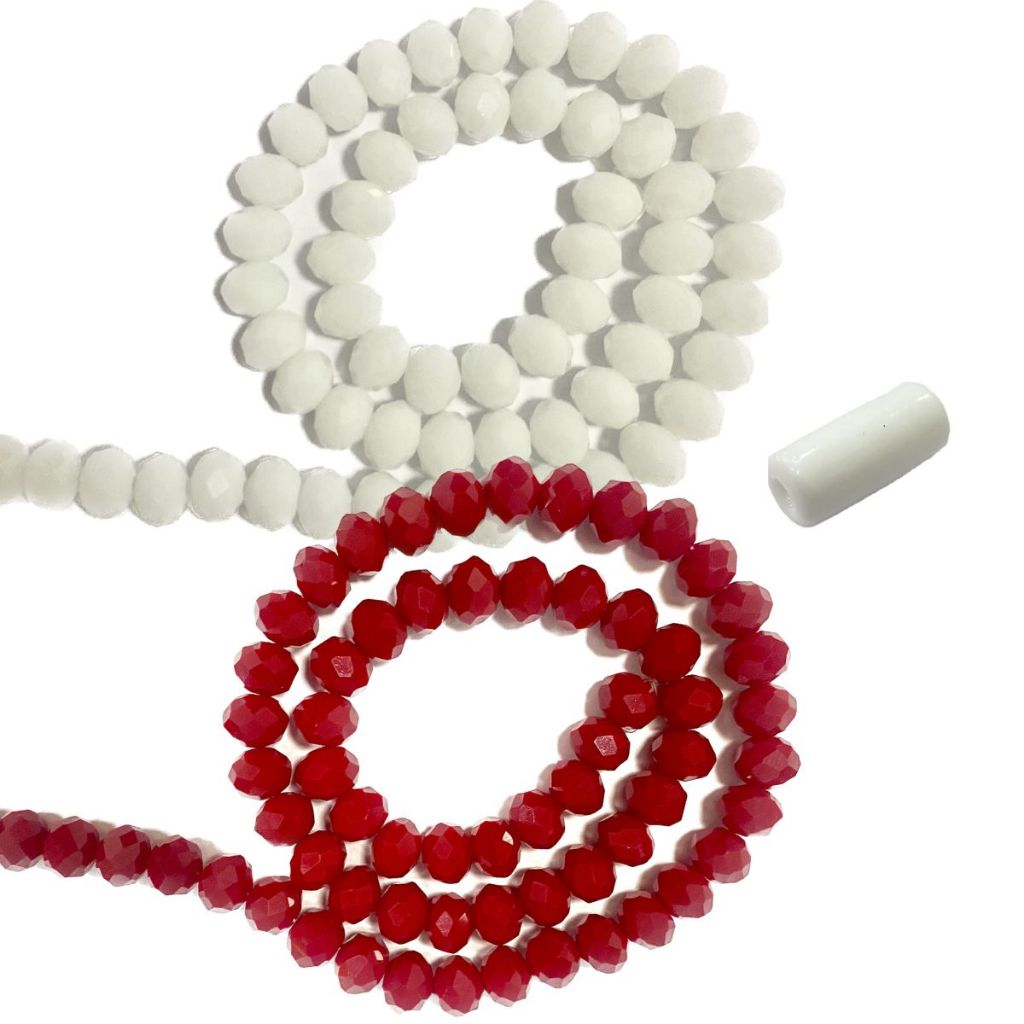 100 Missangas de cristal Vermelho Leitoso100 Missangas de cristal Branco 8mm + FIRMA | Para Guia umbanda candomblé