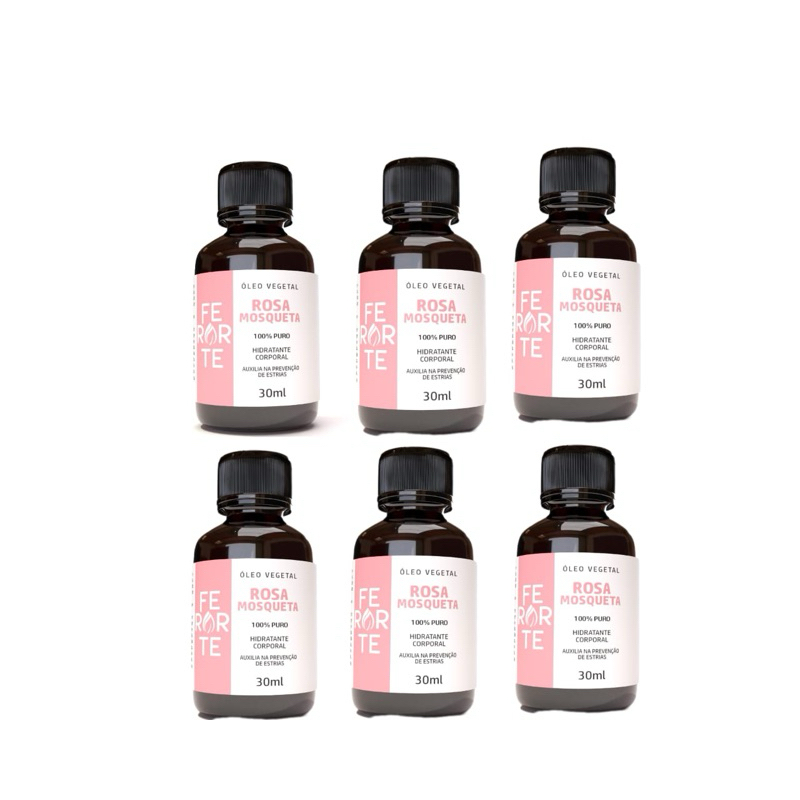 kit 6 óleos de rosa mosqueta vegano100% puro  clareador, antissinais, estrias, manchas, vegano