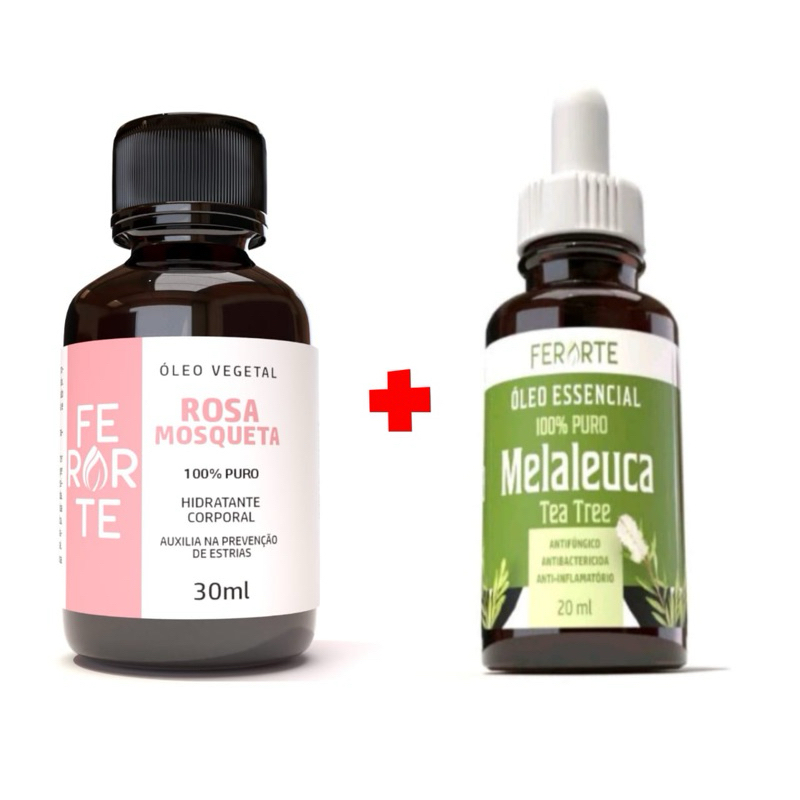 Kit Óleo de rosa mosqueta 100%  e óleo de melaleuca manchas, estrias, fungo de unha em Oferta na Shopee