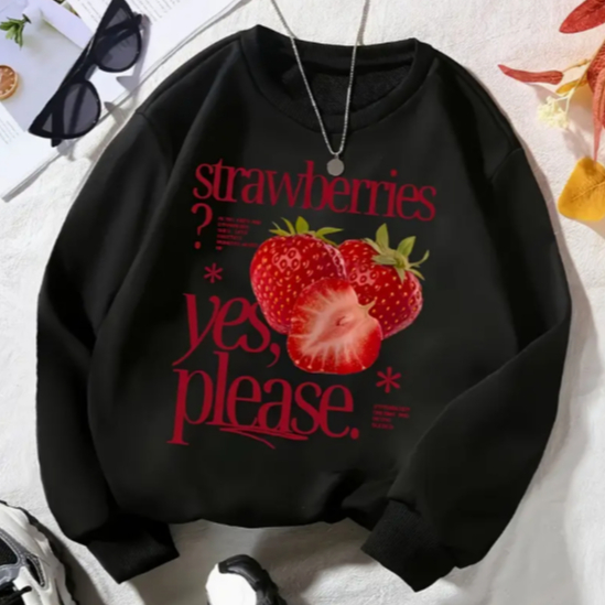 Moletom gola redonda Unissex Flanelado Inverno Confortavel Strawberries Sim Estampa Gringa Minimalista em Oferta na Shopee