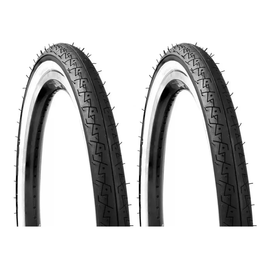 Par Pneu Bicicleta Kenda Slick Aro 26 X 1.50 Faixa Branca Bike Urbano Slick Retro