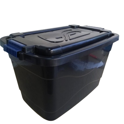 kit 4 caixa organizadora multiuso grande container cesto c/ tampa e trava 30 litros preta