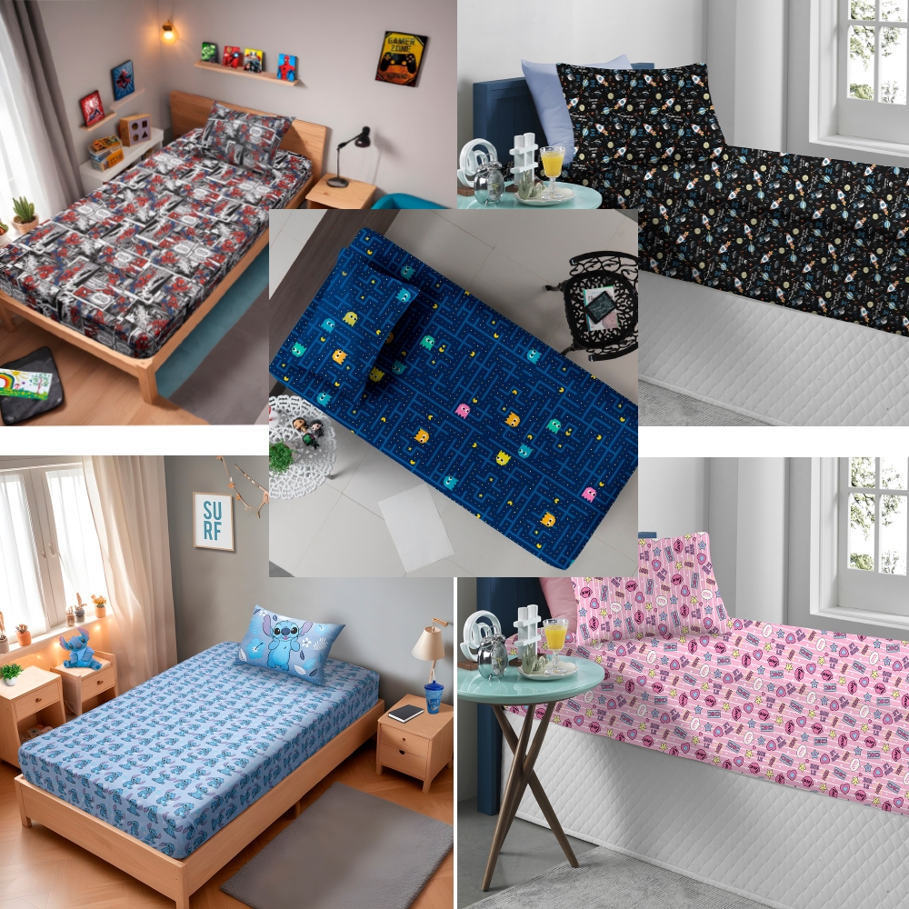 Jogo de Cama Solteiro Infantil com Elástico para colchão box ou normal - Algodão antialérg...