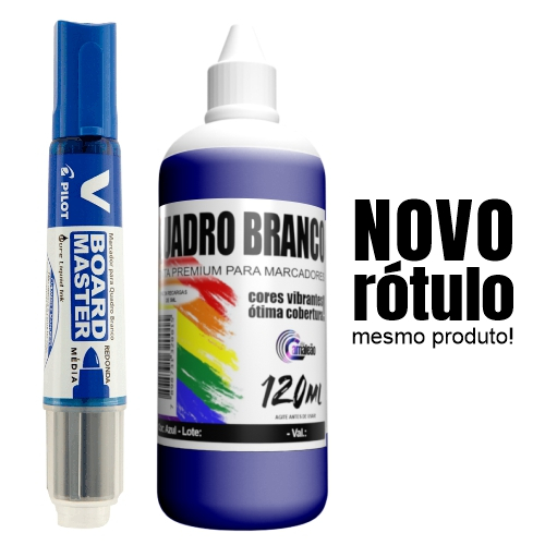 Pincel Quadro Branco Pilot V-board Master recarregado + Refil 120ml