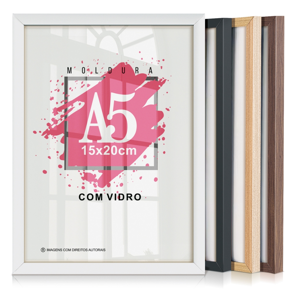 Moldura Quadro A5 15x20 Com Vidro Para Pôster Fotografia Certificado Caixa Alta