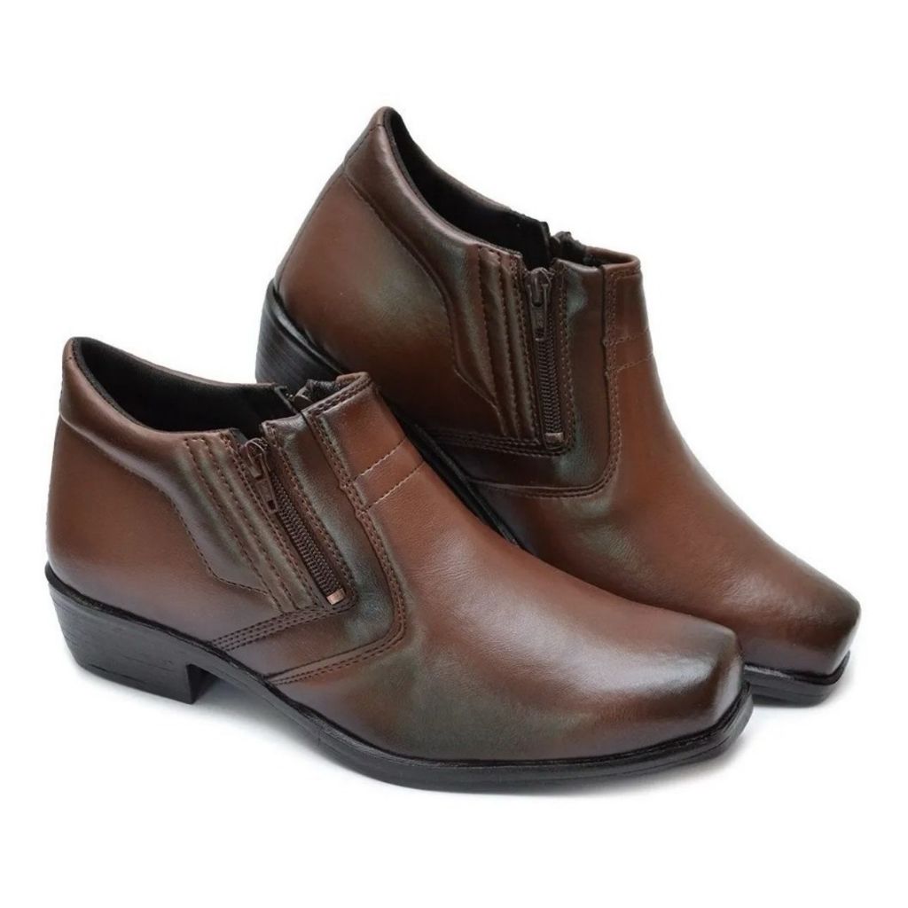 Bota Masculina Social Confortável Zíper Cano Baixo Moderna Cores: Café-Preto