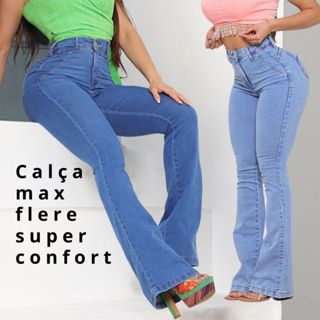 Calça Max Flare Pantalona Feminino 3% Elastano Luxo Levanta Bumbum Cintura Alta Super Confortável em Oferta na Shopee