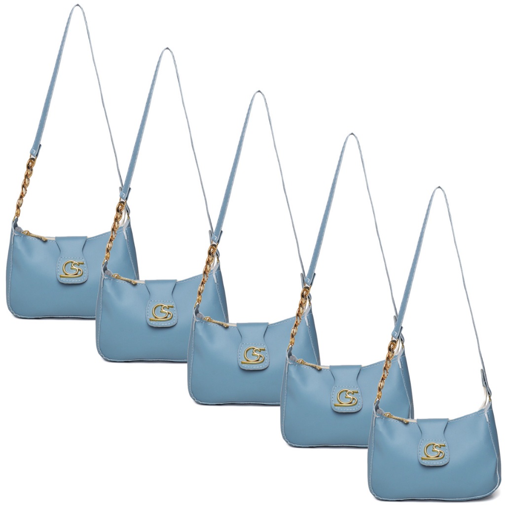 Bolsa Pequena Meia Lua Feminina Kit 5 Bolsas De Ombro, Couro Sintético, Botão De Pressão, Ziper