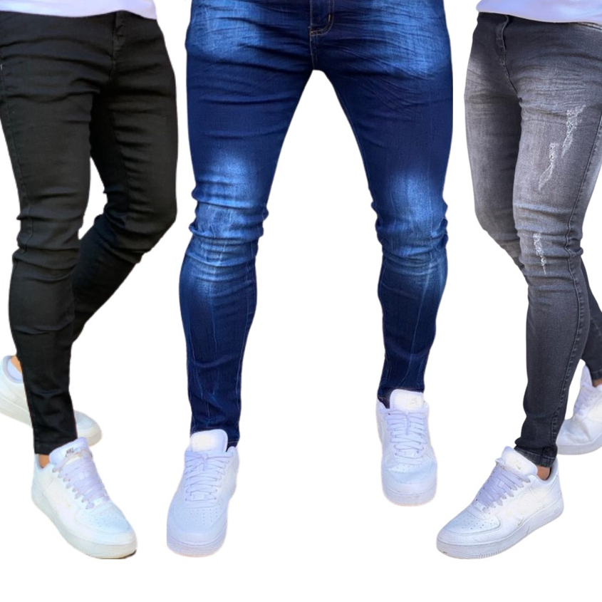 Kit 3 Calças Jeans Masculina Slim Original Elastano Premium