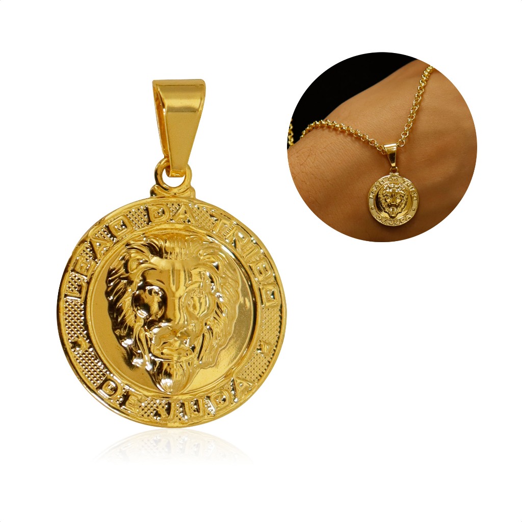 Pingente Moeda Antiga Banhado a Ouro 18k - Leão Da Tribo Medalha