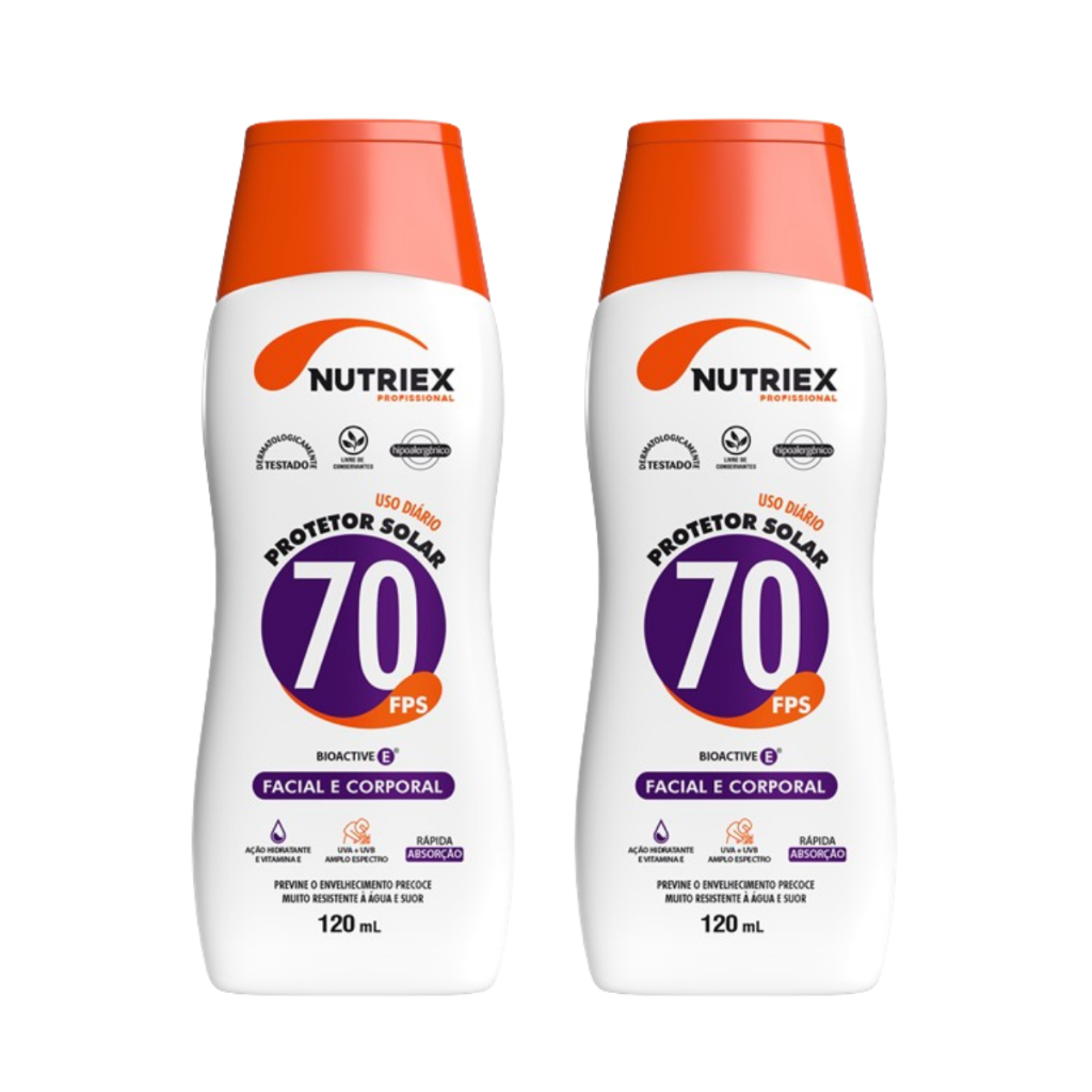 Kit 2 Protetor Solar Corporal E Facial Fps 70 120ml Nutriex Proteção Solda Soldador Profissional Toque Seco