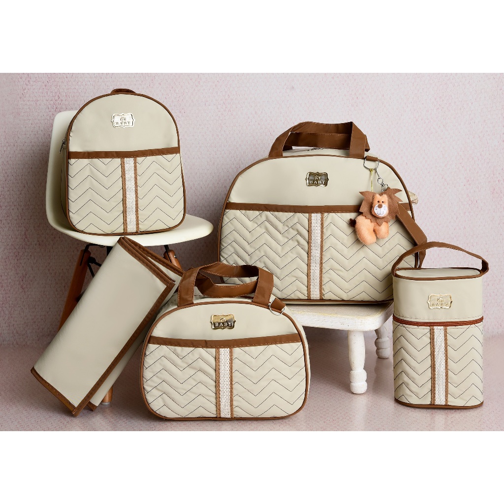 Kit 5 Bolsas Maternidade com Porta Mamadeira e Mochila