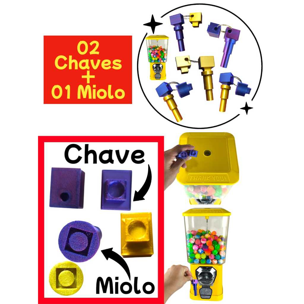 2 Chaves + 1 Miolo 3D Fechadura Para Máquina De Bolinha Pula Pula Chicletes Capsula Vending Machines em Oferta na Shopee