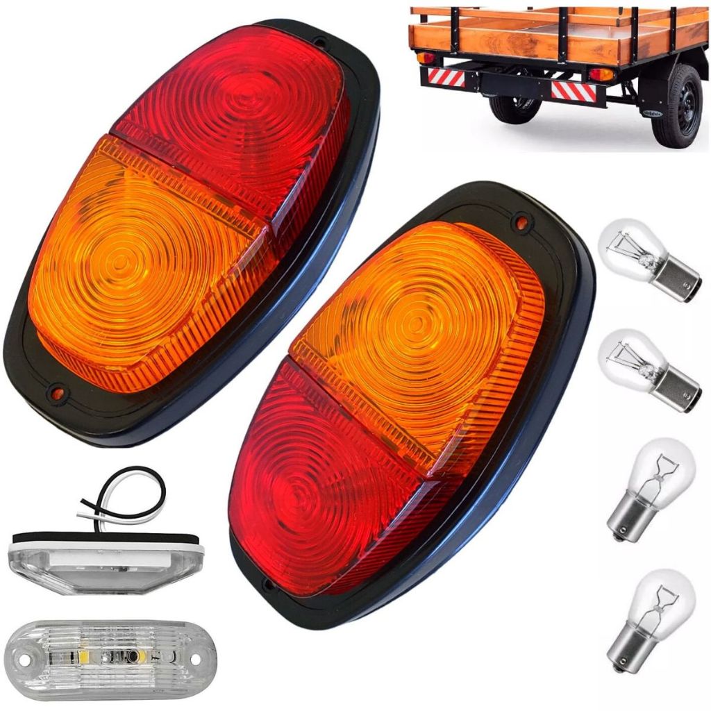 KIT LANTERNA TRASEIRA CANOINHA CARRETA CARRETINHA REBOQUE C/LAMPADA E VIGIA