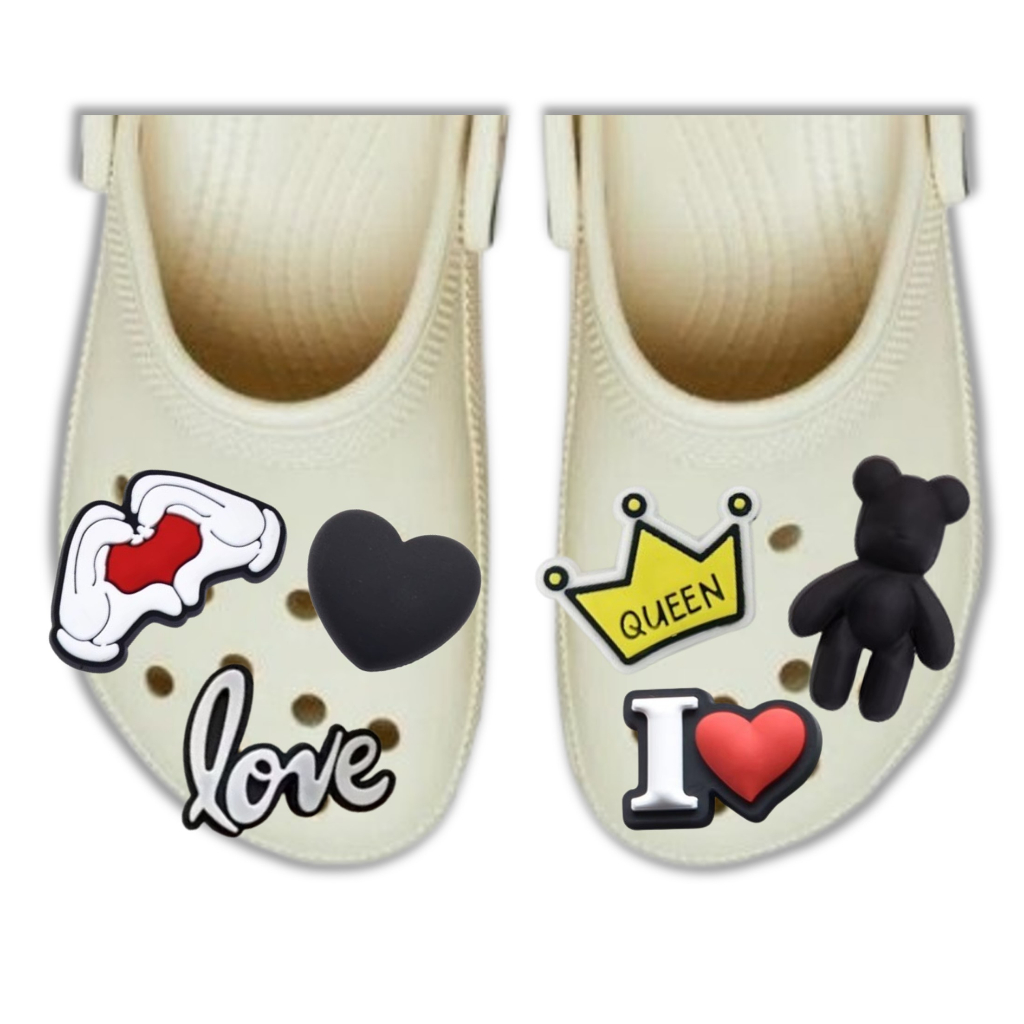 Pins Botons Broche Enfeite Para Croc Calçado Black Queen Love Kit com 7 Pins Sortidos