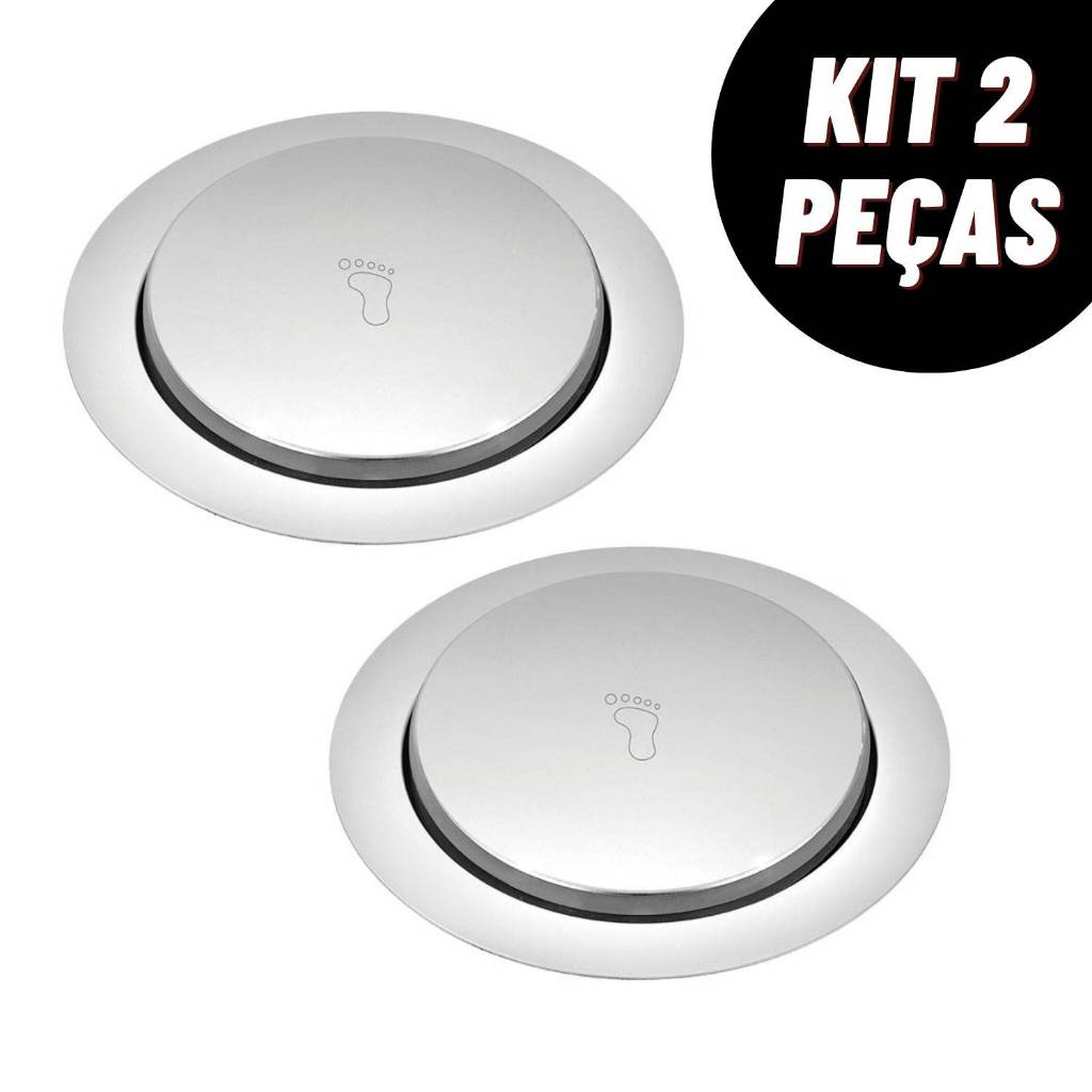 Kit Ralo Inteligente Click Redondo Prata 10x10 15x15 Cm Inox Banheiro Lavabo Veda Cheiro