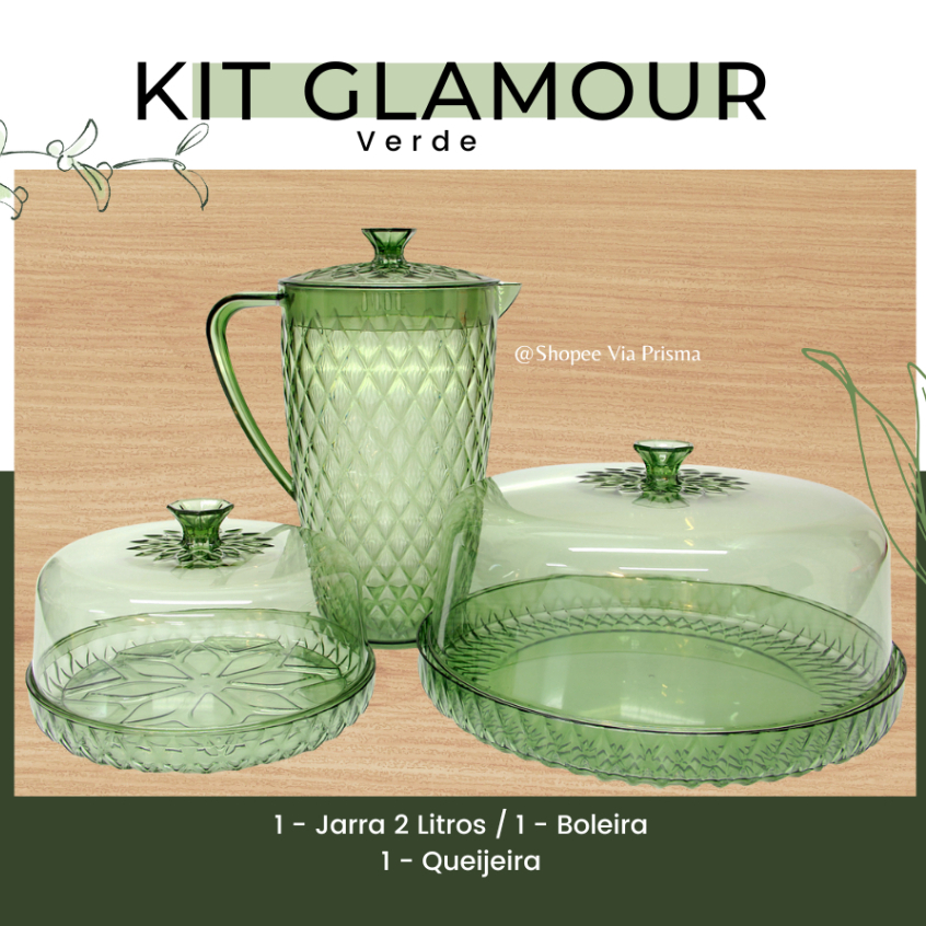 Kit Glamour Plasútil 3 Melhores Itens Uma Mesa Elegante! Boleira/Queijeira/Jarra.