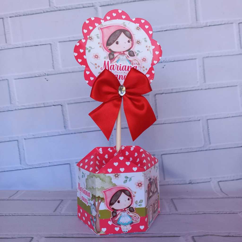 kit centro de mesa chapeuzinho vermelho /Arranjo de mesa chapeuzinho vermelho/Enfeite mesa/ Cachepô