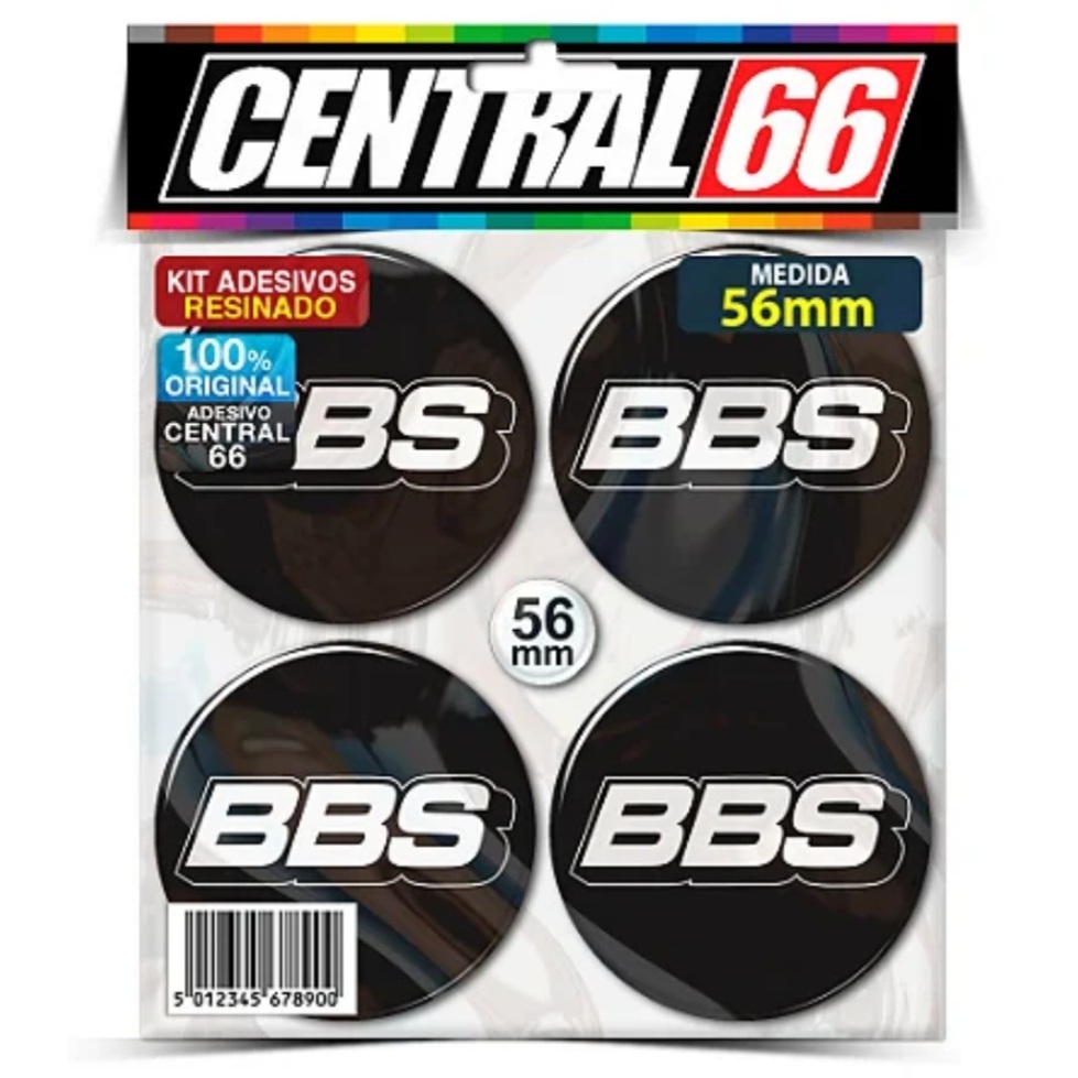 Jogo Emblema Adesivo Centro de Roda 56mm Bbs Branco Fundo Preto Resinados