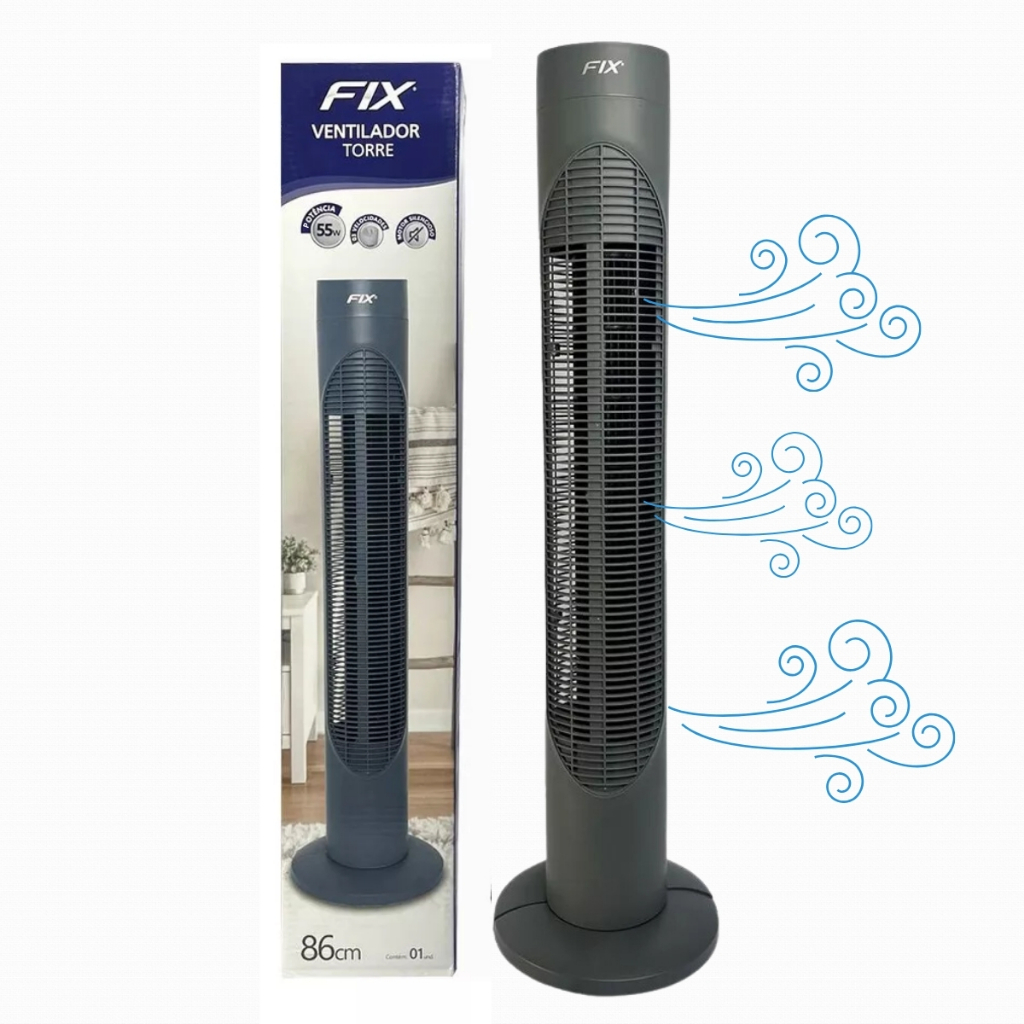 Ventilador Torre de Coluna na Cor Cinza 86cm de Altura — R$ 249,19 em Shopee, 50% OFF