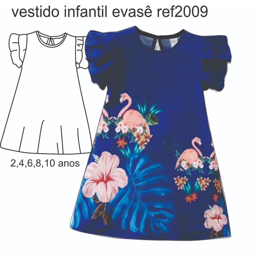 molde vestido infantil evasê ref2009 (2,4,6,8,10 anos) IMPRESSO em Oferta na Shopee