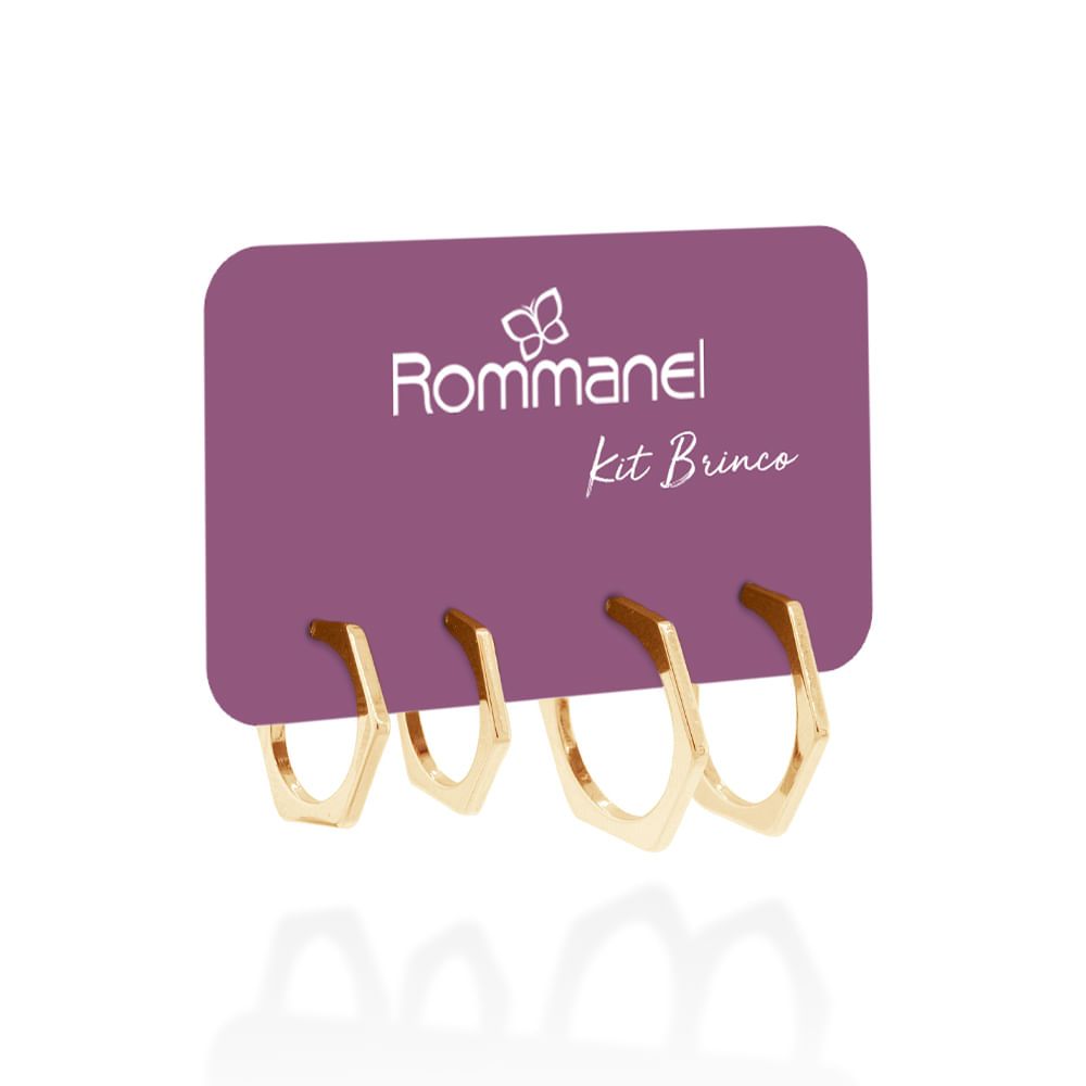 Kit Brincos Rommanel Meia Argola Angular 527370 em Oferta na Shopee