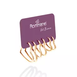 Kit brincos Rommanel 3 Pares de Argolas Coração Vazado 527288