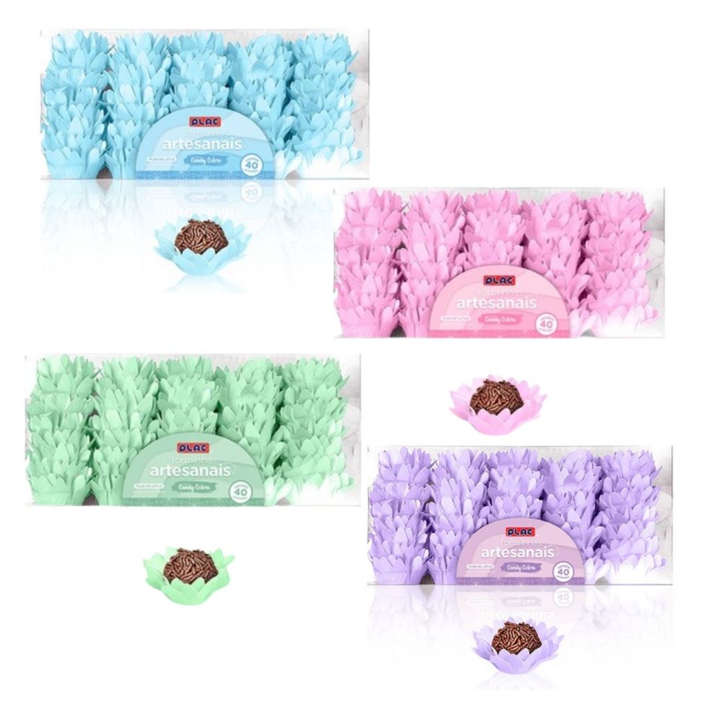 Kit 80 Forminha Flor Lotus Chá Revelação Verde Lilás Azul e Rosa Chá Revelação Decoração Verde Lilas