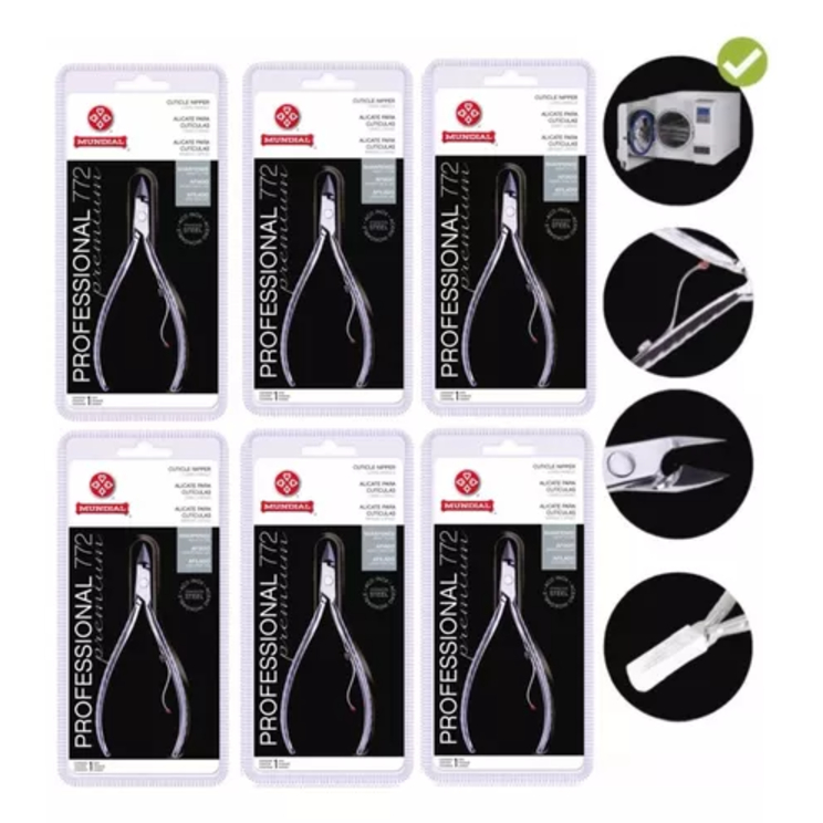 KIT 6 ALICATES DE CUTICULA 772 PRO PREMIUM INOX MUNDIAL