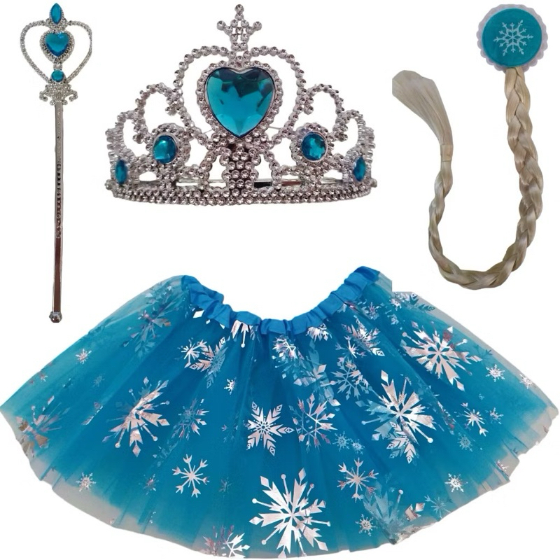 Fantasia kit Frozen Princesa Elsa Varinha Coroa Saia Varinha