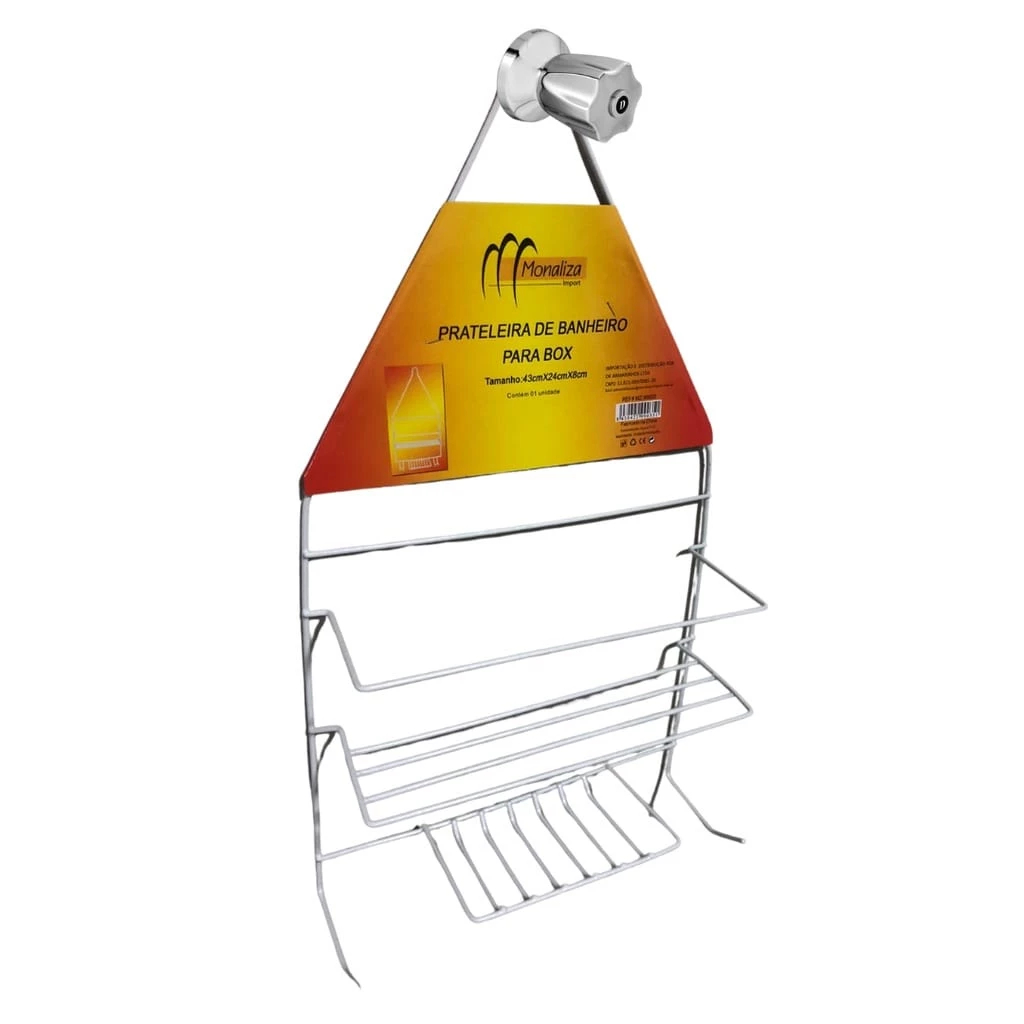 Suporte De Ferro Prateleira Saboneteira Banheiro 46x15cm AX19095-A Aliança Organizador Shampoo Top