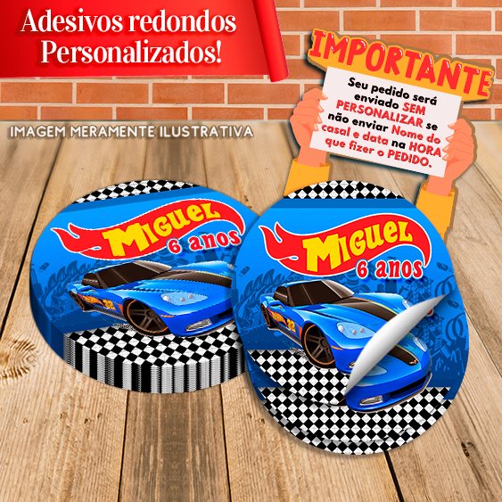 Adesivos Redondos Personalizados Hot Wheels