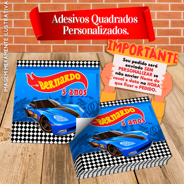 Adesivos Quadrados Personalizados Hot Wheels
