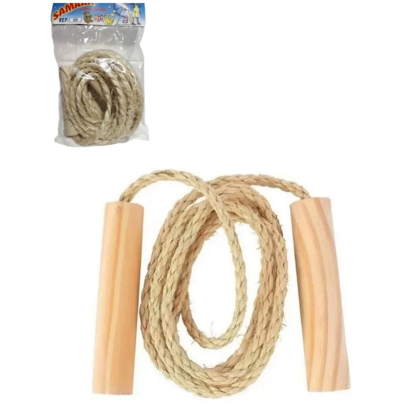 Pula Corda CABO DE MADEIRA E sisal Brinquedo Infantil 1,66m