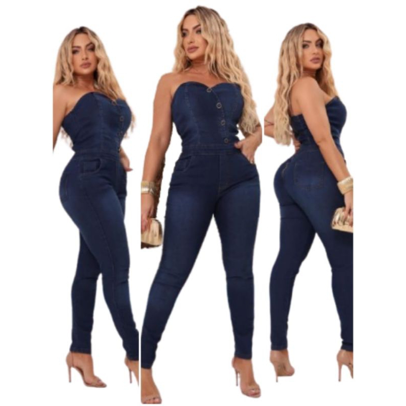 Macaçăo Tomara-que-caia Skinny Jeans Feminino Seys